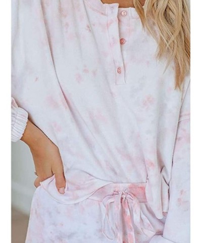 Womens Tie-Dye Printed Shorts Long Sleeve Tops and Shorts 2 Piece Pajamas Set Sleepwear Loungewear - Pink - CB190E2R7YC $38.5...