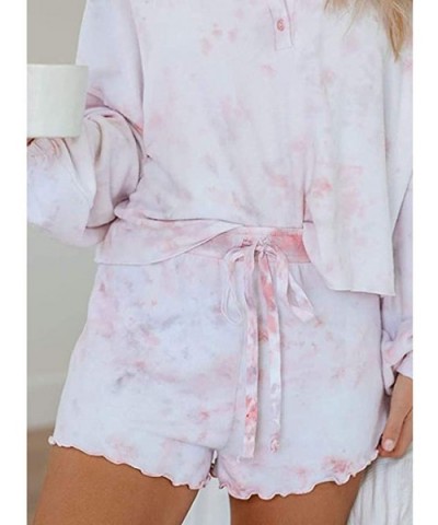 Womens Tie-Dye Printed Shorts Long Sleeve Tops and Shorts 2 Piece Pajamas Set Sleepwear Loungewear - Pink - CB190E2R7YC $38.5...