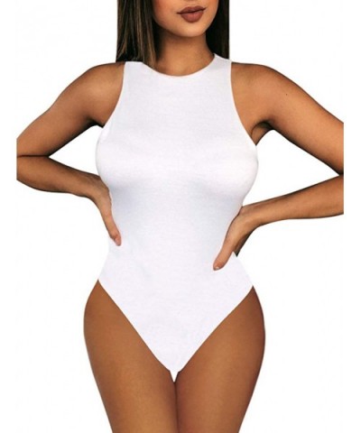 Women's Sexy Basic Sleeveless Round Neck Bodycon One Piece Bodysuit - White - CP18TANEN42 $26.62 Shapewear