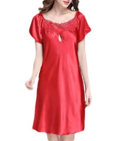 Sexy Short Sleeve Satin Loungewear Nightgown Sleep Dress - 7 - C019DDYSG8W $30.27 Nightgowns & Sleepshirts