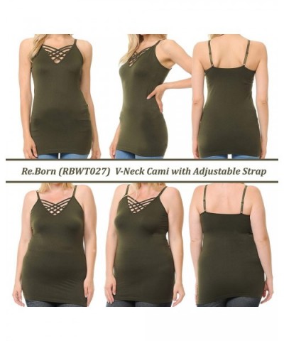 Womens Criss Cross Lattice V-Neck Seamless Cami with Adjustable Strap Cami Camisole Tops Multi Pack [S-3XL] - Dark Olive - C9...