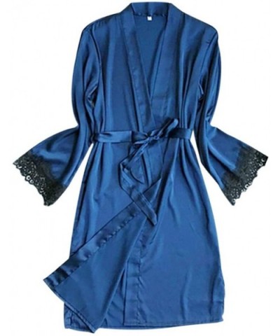 Women Sexy Satin Silk Sleepwear Pajamas Nightdress Lingerie Night Dress - Blue - CH199UTYU2K $13.63 Nightgowns & Sleepshirts