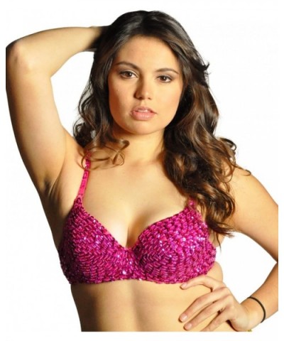 Women's Sexy Sequin Club Wear/Belly Dance Beaded Bra - Fuchsia - C811D4PISGD $31.26 Bras