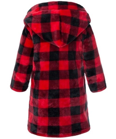 Girl's Soft Flannel Bathrobes with Hair Dry Hat- 2-12 Years - Red Black Plaid - CF19CG70H9I $31.93 Robes