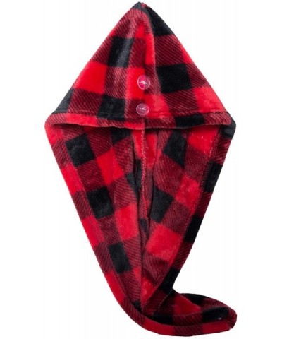 Girl's Soft Flannel Bathrobes with Hair Dry Hat- 2-12 Years - Red Black Plaid - CF19CG70H9I $31.93 Robes