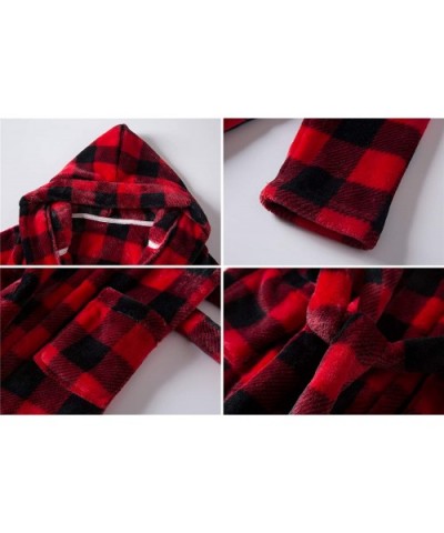 Girl's Soft Flannel Bathrobes with Hair Dry Hat- 2-12 Years - Red Black Plaid - CF19CG70H9I $31.93 Robes