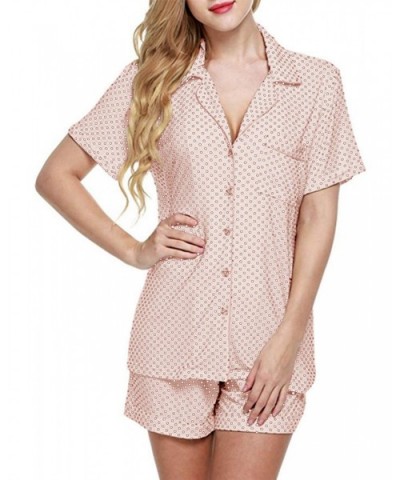 Shorts Pajamas Set for Women Summer Short Sleeve Button Down Sleepwear Nightwear Soft Pj Lounge Sets Polka Dot pink - CV195AN...