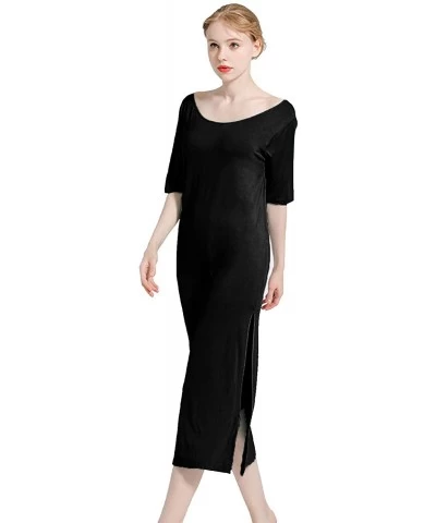 Womens Short Sleeve Nightgown Soft Cotton Sleepshirt Loose Sleepwear - Black - CT1908MYE9U $36.94 Nightgowns & Sleepshirts