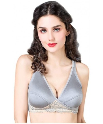 Women Lingerie Sexy Adjustable Crossing Extra-Elastic Breathable Lace Suckling Bra-M-XXL - Gray - CP197AQKUQU $18.72 Tops