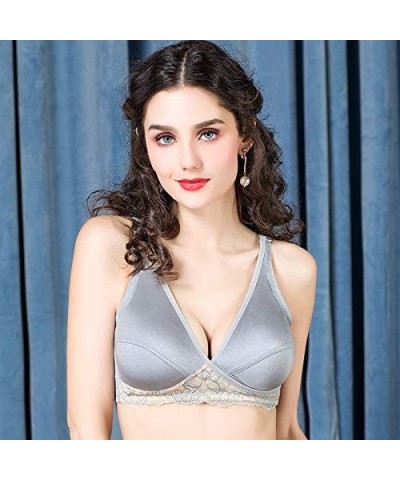 Women Lingerie Sexy Adjustable Crossing Extra-Elastic Breathable Lace Suckling Bra-M-XXL - Gray - CP197AQKUQU $18.72 Tops