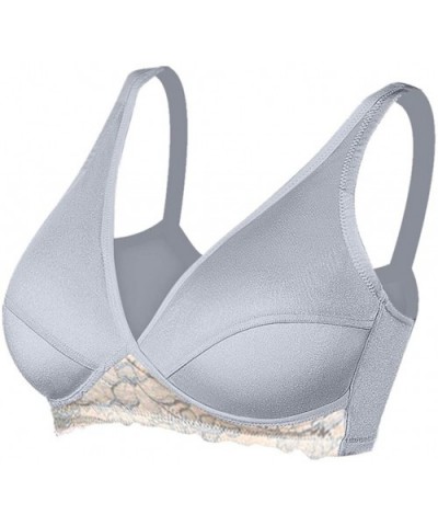 Women Lingerie Sexy Adjustable Crossing Extra-Elastic Breathable Lace Suckling Bra-M-XXL - Gray - CP197AQKUQU $18.72 Tops