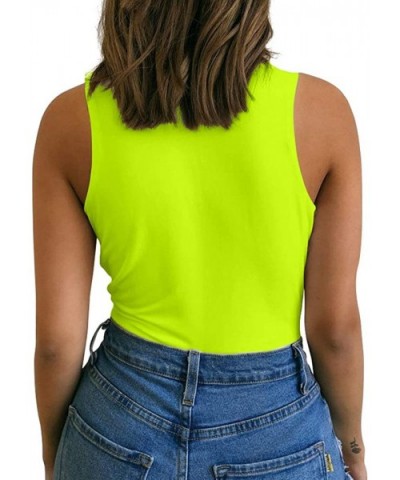 Women's Sleeveless Sexy Deep V Neck Leotard Bodysuit - Fluo Green - C818W56CT3X $27.23 Shapewear