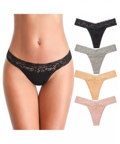 Womens Cotton Thongs for Women Lace Thong Girls Underwear Sexy Lingerie Womens Panties for Women - 4 Pack - Multicolored B - ...