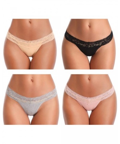 Womens Cotton Thongs for Women Lace Thong Girls Underwear Sexy Lingerie Womens Panties for Women - 4 Pack - Multicolored B - ...