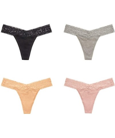 Womens Cotton Thongs for Women Lace Thong Girls Underwear Sexy Lingerie Womens Panties for Women - 4 Pack - Multicolored B - ...