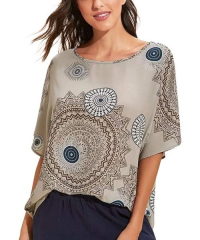 Summer Tops for Women- Boho Summer Prints Short Sleeve Beach Short Sleeve - Gray - CD18W6U9XMI $15.72 Shapewear