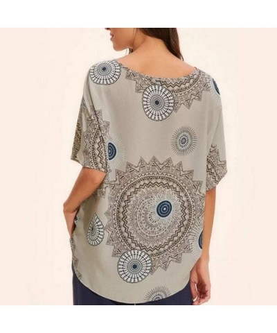 Summer Tops for Women- Boho Summer Prints Short Sleeve Beach Short Sleeve - Gray - CD18W6U9XMI $15.72 Shapewear