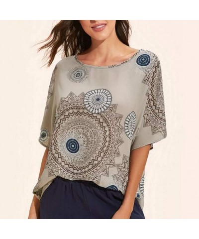 Summer Tops for Women- Boho Summer Prints Short Sleeve Beach Short Sleeve - Gray - CD18W6U9XMI $15.72 Shapewear