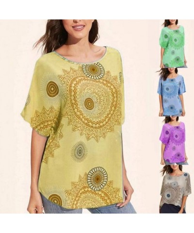 Summer Tops for Women- Boho Summer Prints Short Sleeve Beach Short Sleeve - Gray - CD18W6U9XMI $15.72 Shapewear