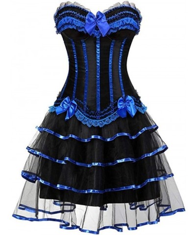 Women's Fashion Plus Size Lace Strapless Up Boned Corset Bustier Bridal Lingerie Tutu Skirt - Black and Blue - CP18ACCLNMG $6...
