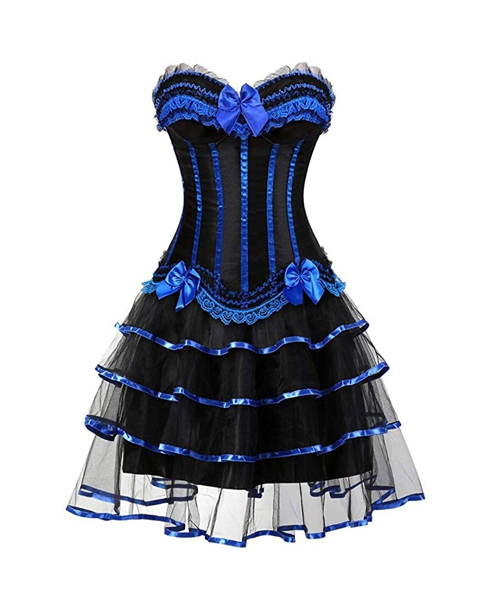 Women's Fashion Plus Size Lace Strapless Up Boned Corset Bustier Bridal Lingerie Tutu Skirt - Black and Blue - CP18ACCLNMG $6...