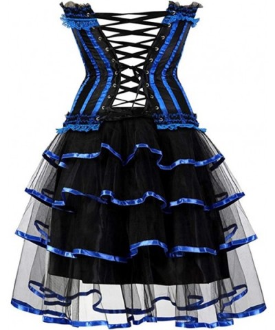 Women's Fashion Plus Size Lace Strapless Up Boned Corset Bustier Bridal Lingerie Tutu Skirt - Black and Blue - CP18ACCLNMG $6...