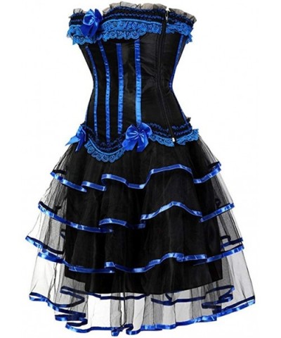 Women's Fashion Plus Size Lace Strapless Up Boned Corset Bustier Bridal Lingerie Tutu Skirt - Black and Blue - CP18ACCLNMG $6...