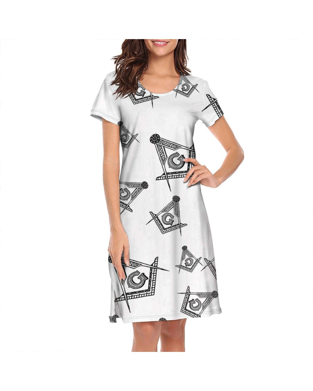 Women's Girls Crazy Nightgowns Nightdress Short Sleeve Sleepwear Cute Sleepdress - Masonic Symbol - CO1938MWOEN $50.15 Nightg...