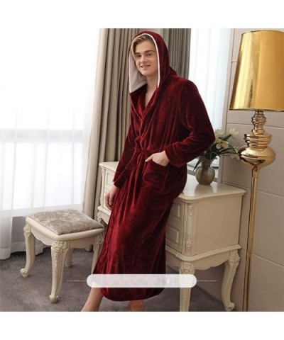 Women Lengthened Coralline Plush Shawl Bathrobe Long Sleeve Robe Hooded Cap Coat - Wine - C6194IA4LHL $61.73 Robes