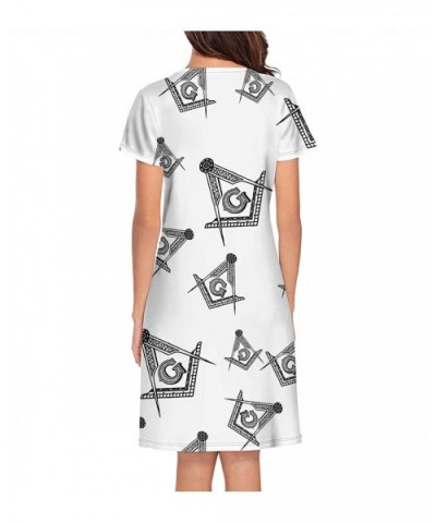 Women's Girls Crazy Nightgowns Nightdress Short Sleeve Sleepwear Cute Sleepdress - Masonic Symbol - CO1938MWOEN $50.15 Nightg...