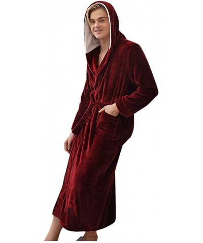 Women Lengthened Coralline Plush Shawl Bathrobe Long Sleeve Robe Hooded Cap Coat - Wine - C6194IA4LHL $61.73 Robes