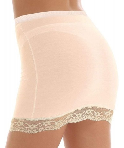 Women's High Waist Extender Lace Trim Hem Slimming Smooth Half Slip Short Underskirt - Nude - C819DSI3HOS $21.43 Slips