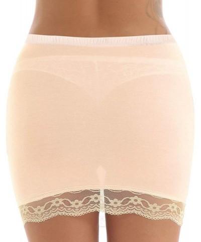 Women's High Waist Extender Lace Trim Hem Slimming Smooth Half Slip Short Underskirt - Nude - C819DSI3HOS $21.43 Slips