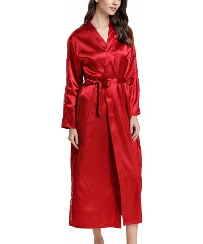 Women's Lace Silk Robes Long Sleeves Kimono Satin Solid Lingerie Luxury Loungewear - Red - C218W8WUSE7 $41.88 Robes