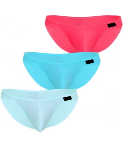 Men's Cotton Sexy Underwear Briefs Pouch Tangas Bikinis - 3 Pairs - Green/Light Blue/Pink - C818LZL4D4T $14.84 Briefs