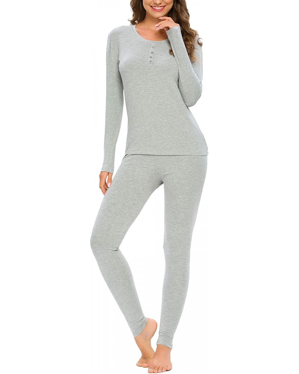 Lightweight Thermal Underwear Womens Base Layer Set Henley Long Johns - Grey - CQ18HGDHTIK $33.59 Thermal Underwear