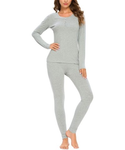 Lightweight Thermal Underwear Womens Base Layer Set Henley Long Johns - Grey - CQ18HGDHTIK $33.59 Thermal Underwear