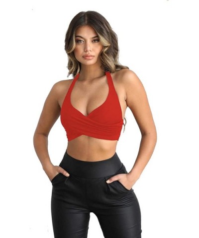 Women Sexy Backless Camisole with Halter Slim Fit Lace-up Vest Tube Top Style - Red - C2196NXZR87 $27.78 Camisoles & Tanks