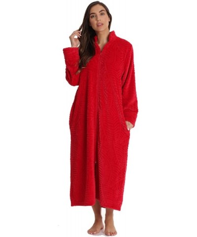 Plush Zipper Lounger Robe - Red - C418UXKI93S $46.32 Robes