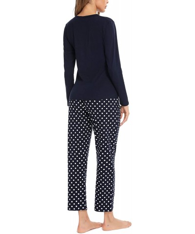 Women's Cotton Long Sleeve Pajamas Set Cute Print Top and Pants Pjs Lounge Sets with Pocket - A-navy Blue - C6190MQY7T8 $47.5...