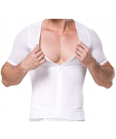 Compression Shirts for Men Undershirts Slimmer Body Shaper Waist Trainer Tank Top Vest with Zipper - White - CY19E74AG2S $45....