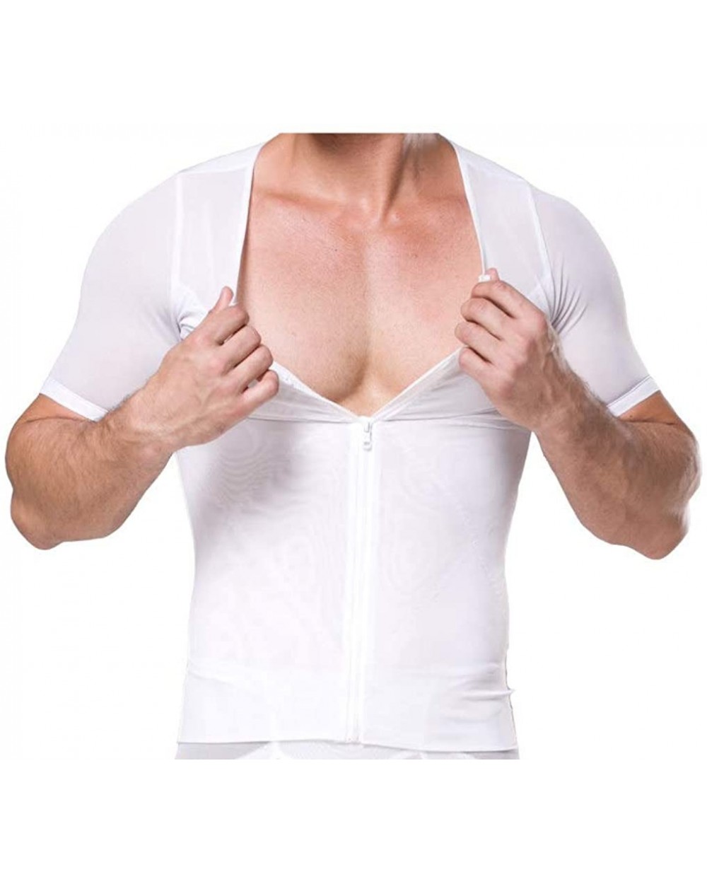 Compression Shirts for Men Undershirts Slimmer Body Shaper Waist Trainer Tank Top Vest with Zipper - White - CY19E74AG2S $45....