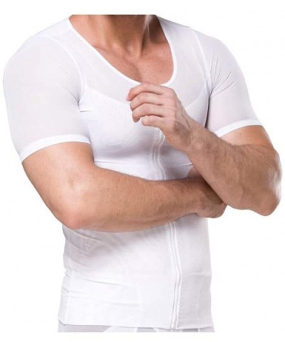 Compression Shirts for Men Undershirts Slimmer Body Shaper Waist Trainer Tank Top Vest with Zipper - White - CY19E74AG2S $45....