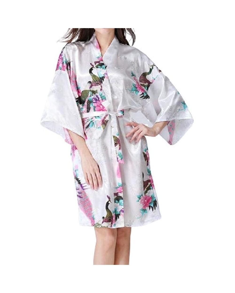 Women's Kimono Floral Print with Belt Mid-Length Regular Fit PJ Sleepwear - 9 - C9198768T6G $37.02 Tops