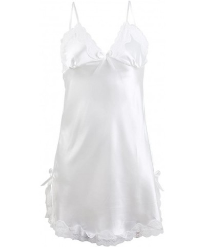 Women Sexy Satin Lace Trim Sleepwear Nightgown Pajama Slip Dress - White-lace - CU18652OGT5 $25.16 Slips