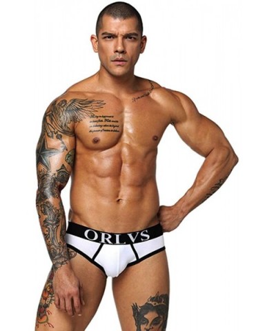 Men's Bulge Pouch Cotton Bikinis Low Rise Briefs Underwear - White - CC18XRL7CAR $14.04 Briefs