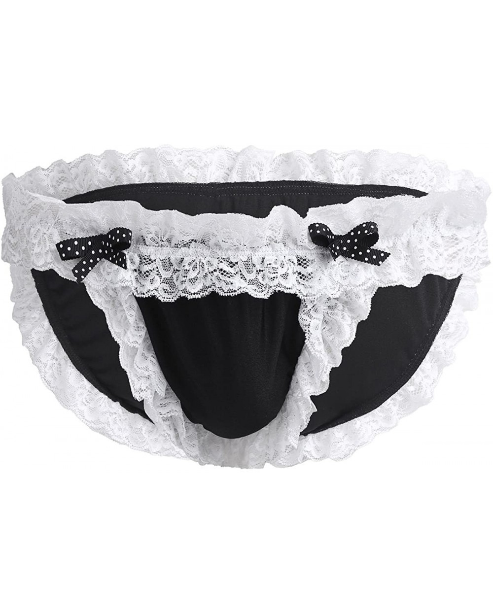 Men Sissy Pouch Lace Frilly Panties Low Rise Bikini Briefs Underwear Crossdress Lingerie - Black - CR1807O0N92 $17.24 Briefs