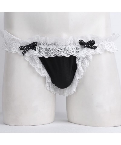 Men Sissy Pouch Lace Frilly Panties Low Rise Bikini Briefs Underwear Crossdress Lingerie - Black - CR1807O0N92 $17.24 Briefs