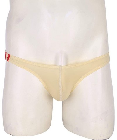 Mens Sexy T-Back Thong Underwear Soft Ice Silk Low Rise Seamless Breathable Jockstrap Bulge Pouch Bikini Briefs - Nude - C018...