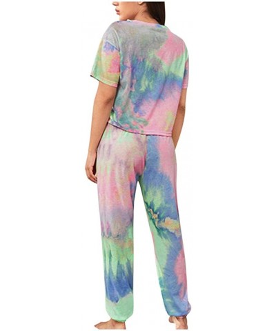 Tie Dye Lounge Sets for Women Womens Short Sleeve Tie Dye Long Pajamas Set Loose Sleepwear Sweatsuit Night Shirts Green - CG1...